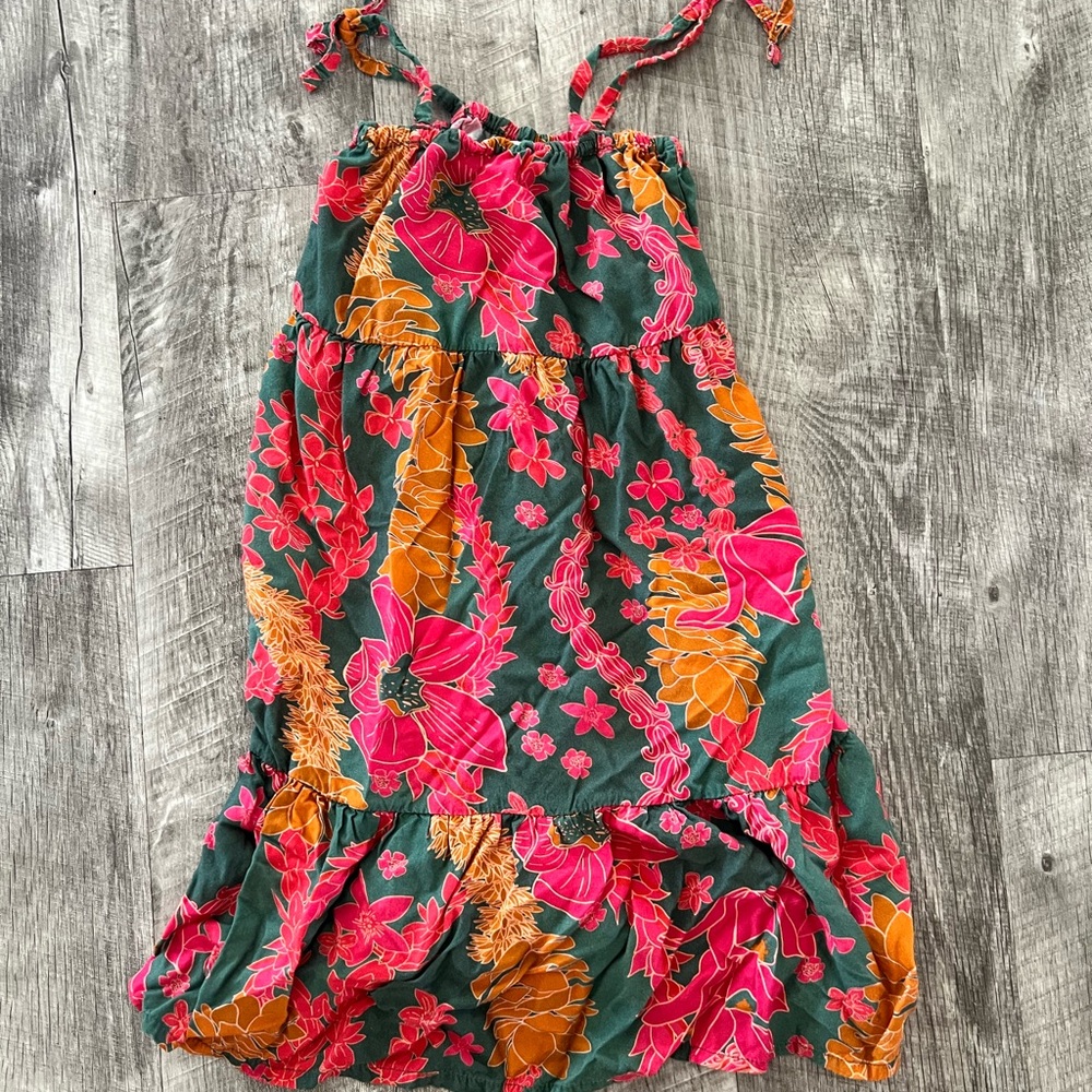 Tropical Floral Kids Dress - Green, Pink, and Orange